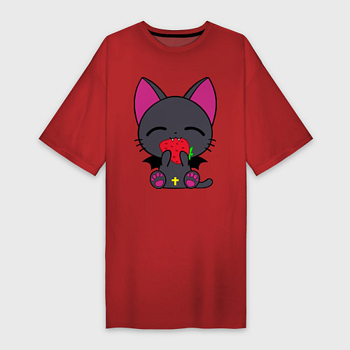 Женская футболка-платье Нянпир с клубничкой / Красный – фото 1