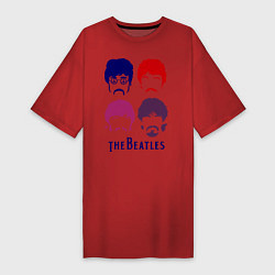Футболка женская-платье The Beatles faces, цвет: красный
