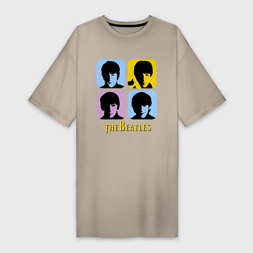 Женская футболка-платье The Beatles: pop-art / Миндальный – фото 1