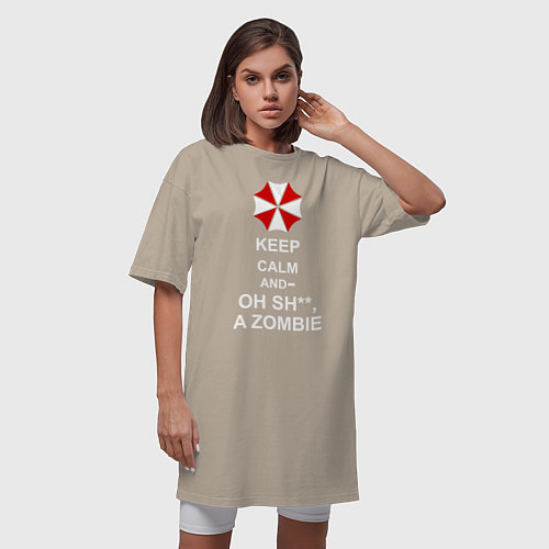 Женская футболка-платье Keep Calm & Oh Sh**, A Zombie / Миндальный – фото 3