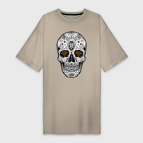Женская футболка-платье Golden Skull / Миндальный – фото 1