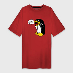 Футболка женская-платье Пингвин: Linux, цвет: красный
