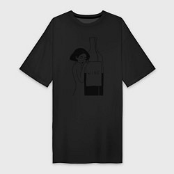 Женская футболка-платье Девушка с бутылкой вина