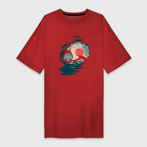 Женская футболка-платье Тоторо в лесу / Красный – фото 1