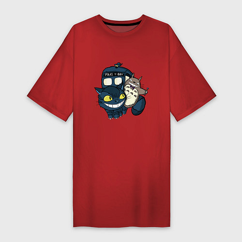 Женская футболка-платье Tardis Totoro / Красный – фото 1