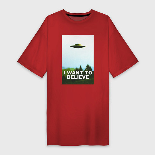 Женская футболка-платье I WANT TO BELIEVE / Красный – фото 1