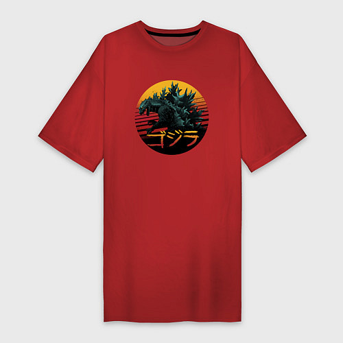 Женская футболка-платье Godzilla in circle / Красный – фото 1