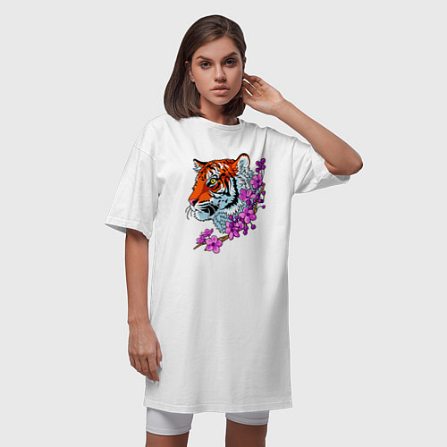 Женская футболка-платье Тигр / Белый – фото 3