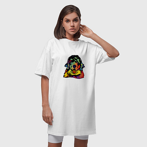 Женская футболка-платье Берегись ньюфаунленда! / Белый – фото 3