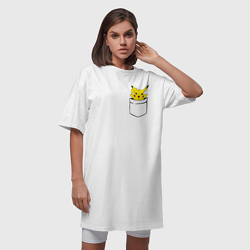 Женская футболка-платье Пикачу в кармане / Белый – фото 3