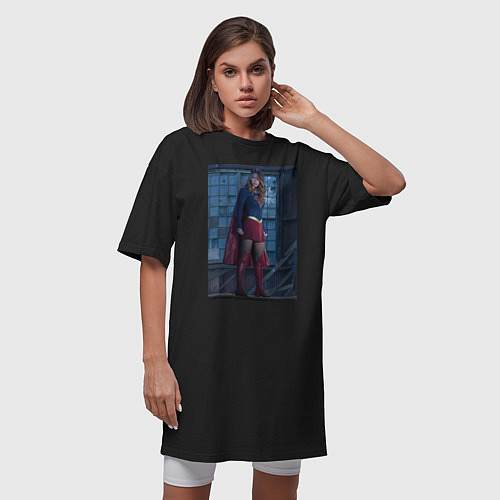 Женская футболка-платье Supergirl / Черный – фото 3