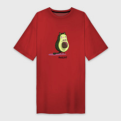 Футболка женская-платье Авокадо кот - авокот, цвет: красный