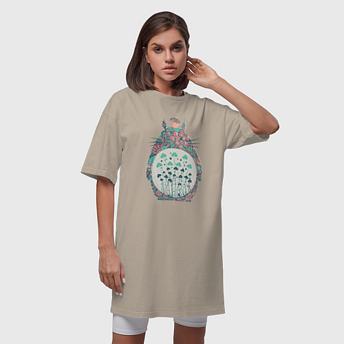 Женская футболка-платье Flower Totoro / Миндальный – фото 3
