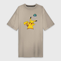 Футболка женская-платье Pokemon pikachu 1, цвет: миндальный