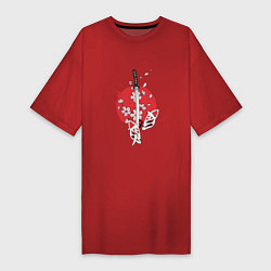 Футболка женская-платье Катана на фоне сакуры Z, цвет: красный