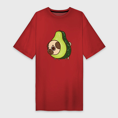 Женская футболка-платье Мопс-авокадо / Красный – фото 1