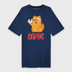 Футболка женская-платье ACDC rock cat, цвет: тёмно-синий