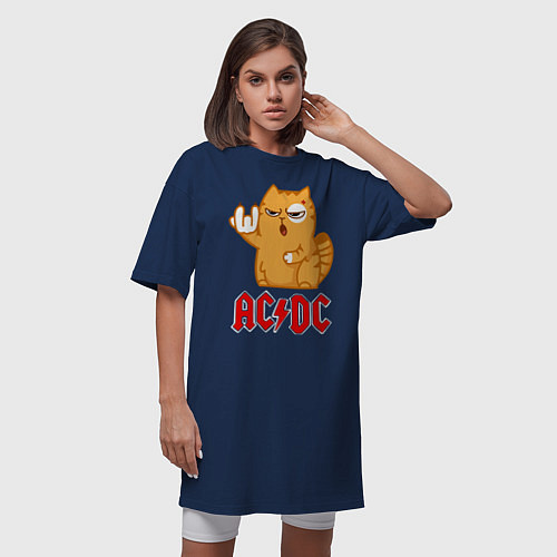Женская футболка-платье ACDC rock cat / Тёмно-синий – фото 3