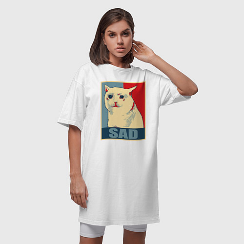 Женская футболка-платье Sad Cat / Белый – фото 3