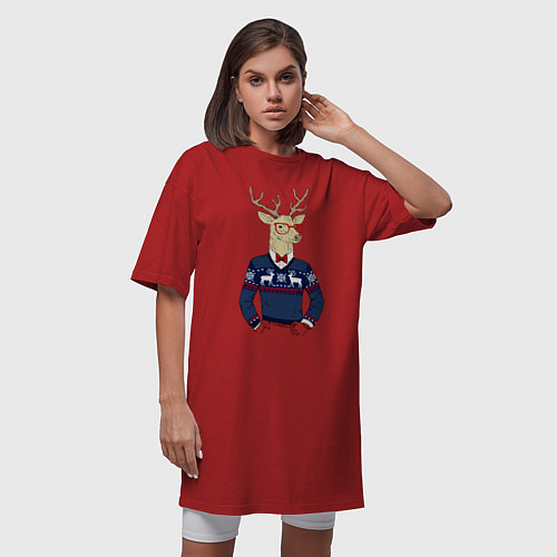 Женская футболка-платье Hipster Deer / Красный – фото 3