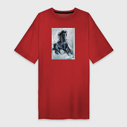 Футболка женская-платье Лошадь арт, цвет: красный