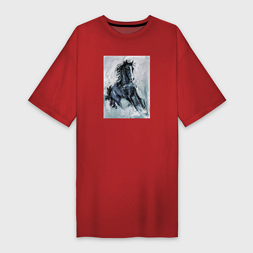 Женская футболка-платье Лошадь арт / Красный – фото 1