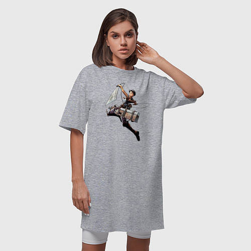 Женская футболка-платье Леви Атака Титанов Арт 03 / Меланж – фото 3
