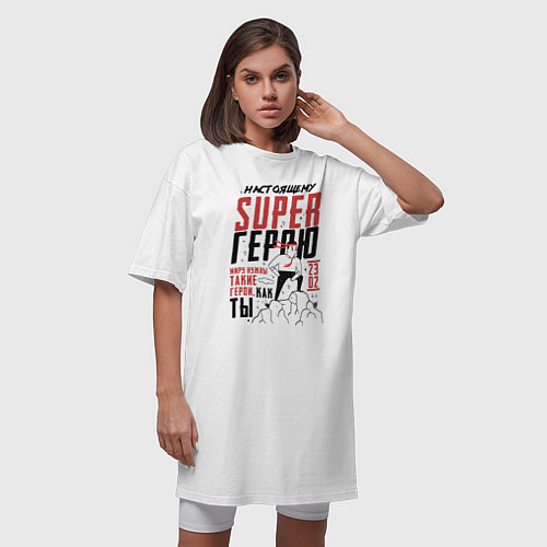 Женская футболка-платье 23 Февраля SuperHero Day / Белый – фото 3