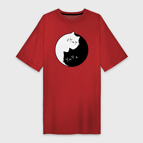 Женская футболка-платье Yin and Yang cats / Красный – фото 1