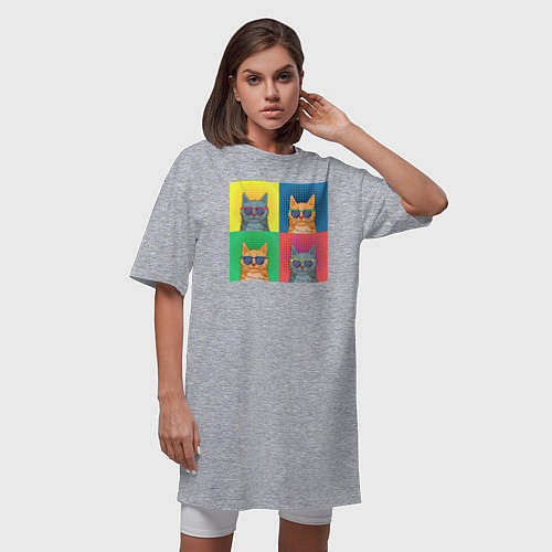 Женская футболка-платье Pop Art Коты / Меланж – фото 3