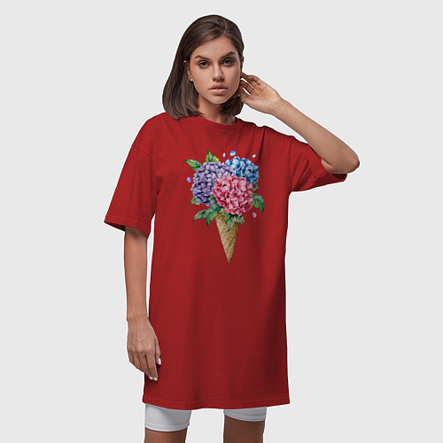 Женская футболка-платье Букет цветов в рожке / Красный – фото 3