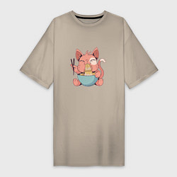 Женская футболка-платье Милый котик ест рамен