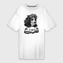 Женская футболка-платье Богиня с розами и пентаграммой