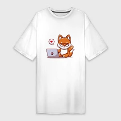 Женская футболка-платье Cute fox and laptop