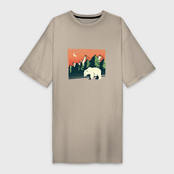 Женская футболка-платье Белый медведь пейзаж с горами