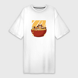 Женская футболка-платье Котята в миске с лапшой