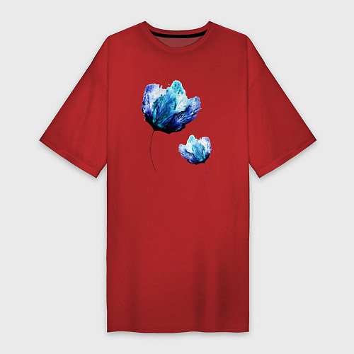 Женская футболка-платье Синие цветы / Красный – фото 1
