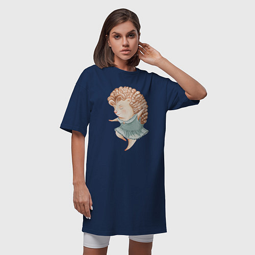 Женская футболка-платье Девочка-ежик кружится в танце / Тёмно-синий – фото 3