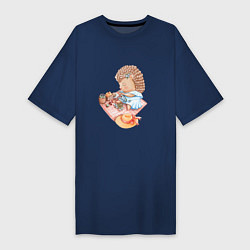 Футболка женская-платье Девушка-ежик плетет венок, цвет: тёмно-синий