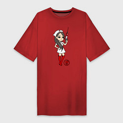 Футболка женская-платье Медсестра со шприцом, цвет: красный