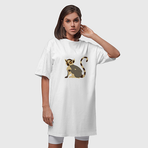 Женская футболка-платье Удивлённый Кошачий Лемур / Белый – фото 3