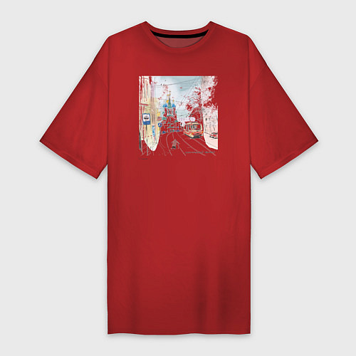 Женская футболка-платье Нижегородский трамвай / Красный – фото 1