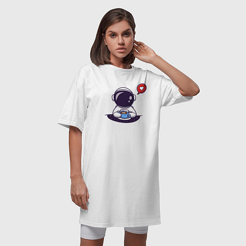 Женская футболка-платье Астронавт с кружкой / Белый – фото 3