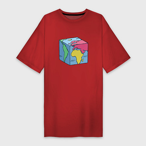 Женская футболка-платье Квадратный глобус земли / Красный – фото 1
