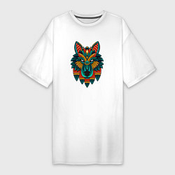 Женская футболка-платье Серьезный волк орнамент