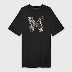 Женская футболка-платье Бабочка и цветы