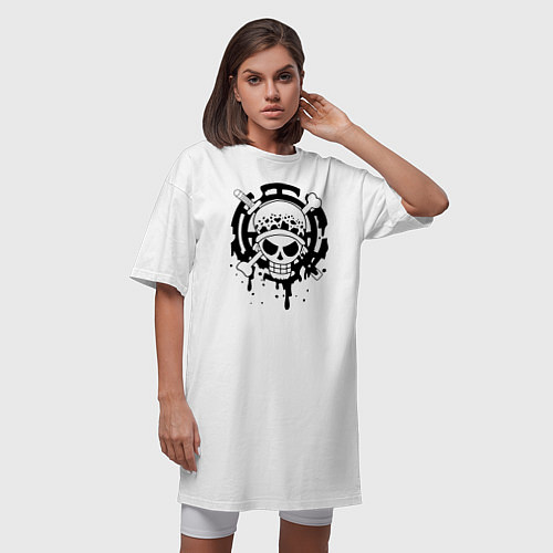 Женская футболка-платье Веселый Роджер Трафальгара Ло One Piece / Белый – фото 3