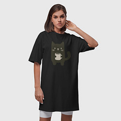 Футболка женская-платье Котик с кружкой, цвет: черный — фото 2