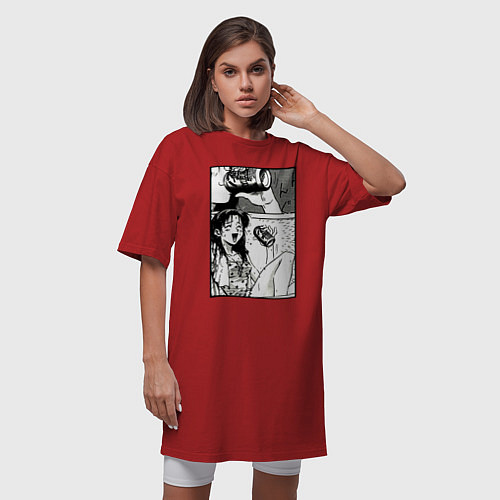 Женская футболка-платье Девушка из манги / Красный – фото 3