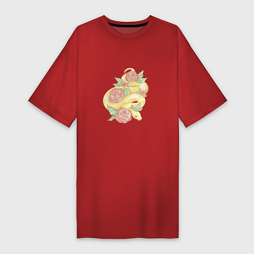 Женская футболка-платье Змея акварелью / Красный – фото 1